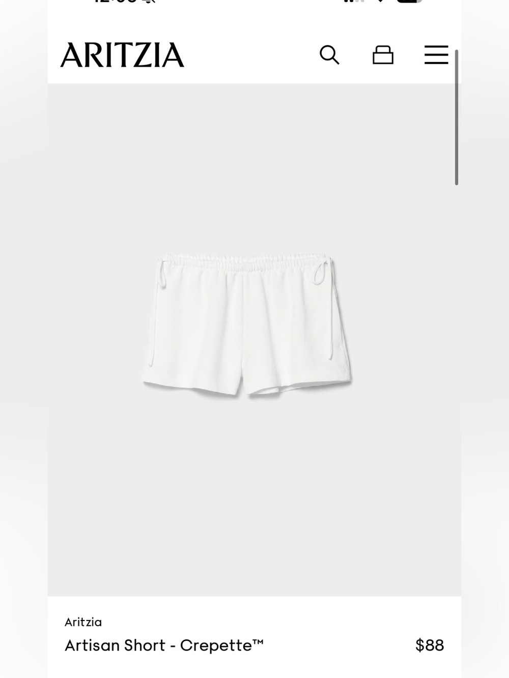 Artisan Short Aritzia crepette small white NWOT